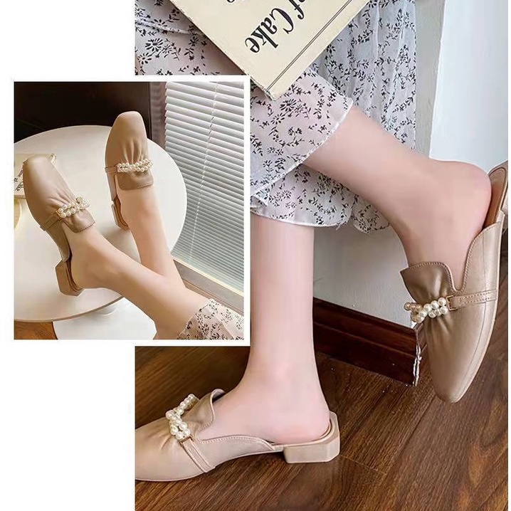 CYS COD Sandal hak tahu wanita import fashion korea kekinian slip on sendal formal cewek teplek lembut terbaru elegant flatshoes SPT-41