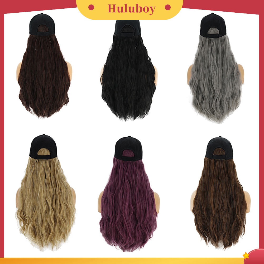 Wig Rambut Ekstensi Model Panjang Keriting Gelombang Dengan Topi Peaked Untuk Wanita
