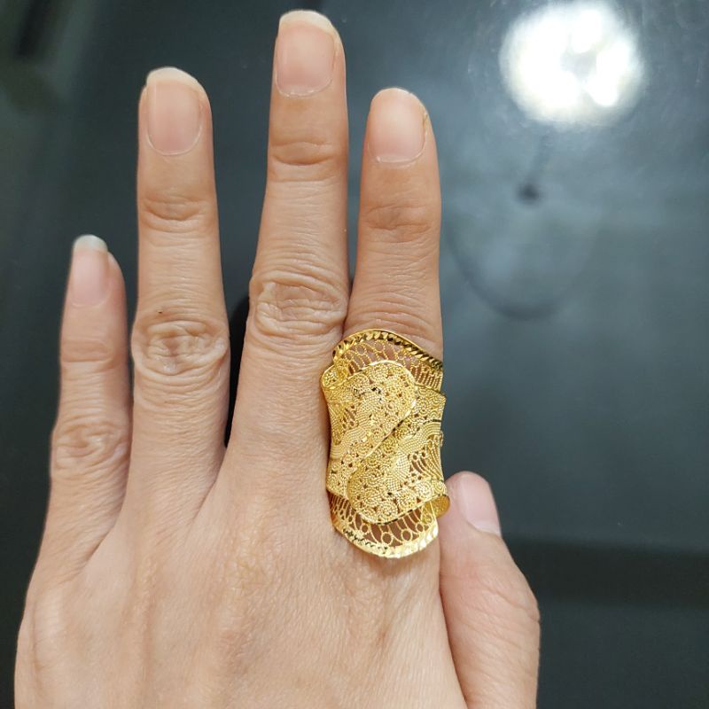 Cincin tebal bunga, capung, kupu, gelombang UBS kadar 375 8K