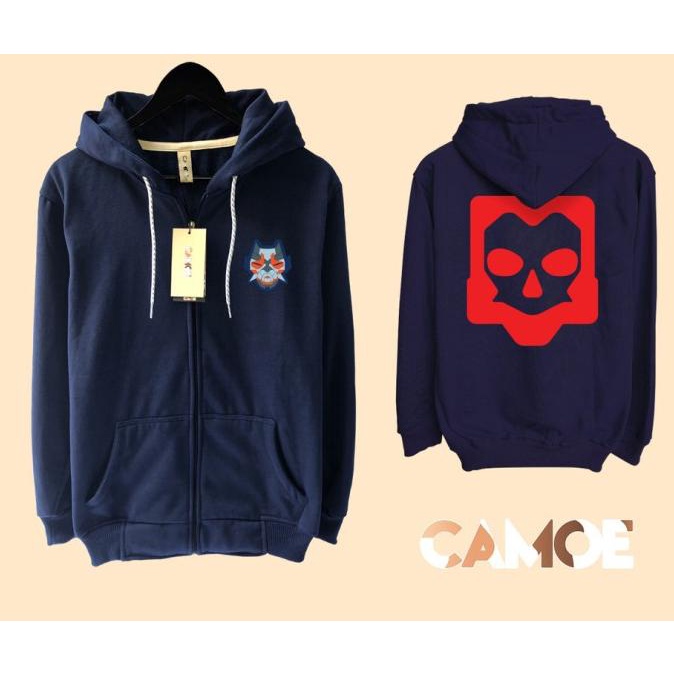 Jacket Valorant Yoru Oni Mask Red Logo Sweater Hoodie Pria Bahan Fleece Sablon Polyflex Zipper Resle