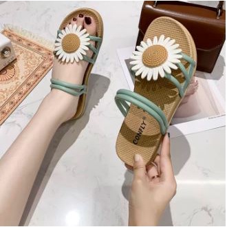 ( GS ) Sandal Flat Tali Jelly Bunga Daisy