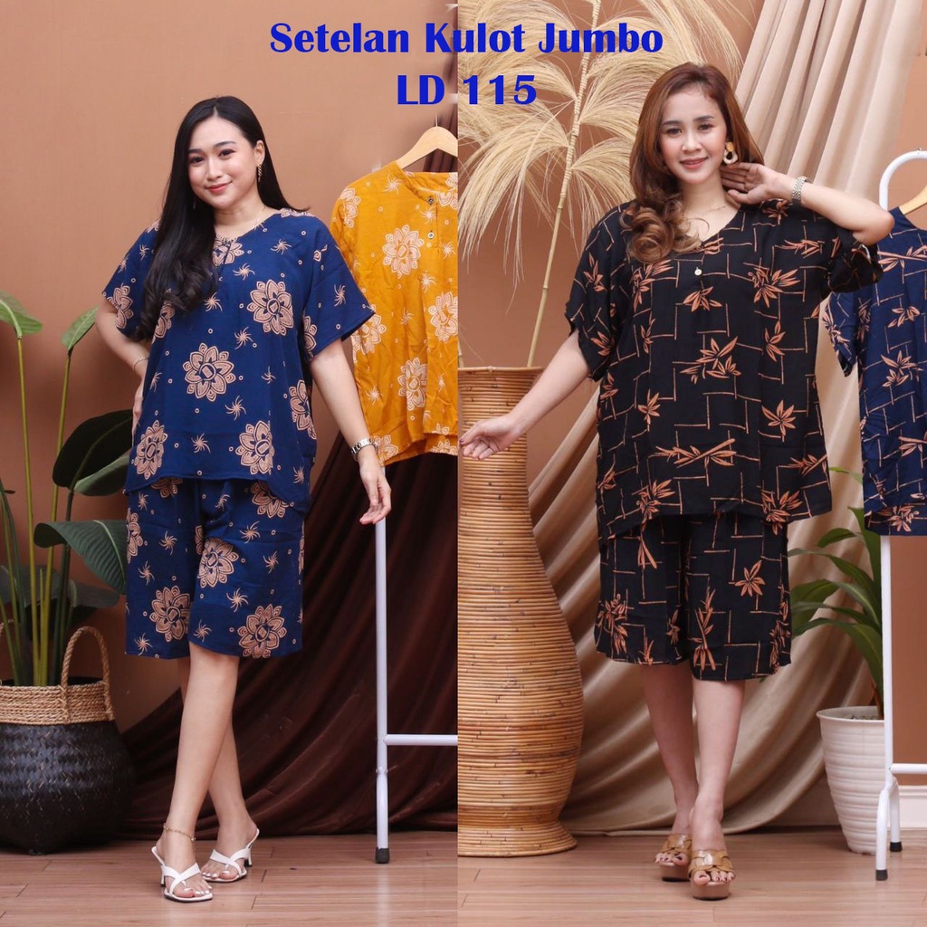 Setelan Wanita Kekinian Kulot Jumbo Batik Hitam Putih piyama Jumbo Babydoll XXL LD 110 LD 130
