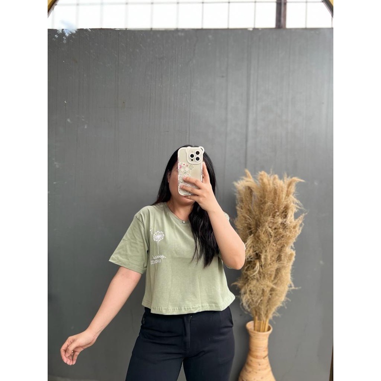 CROP MATCHA GREEN MOTIF ONECK COTTON OVERSIZE | BAJU KAOS TUMBLR CROP TEE TSHIRT KAOS KOREA FASHION WANITA