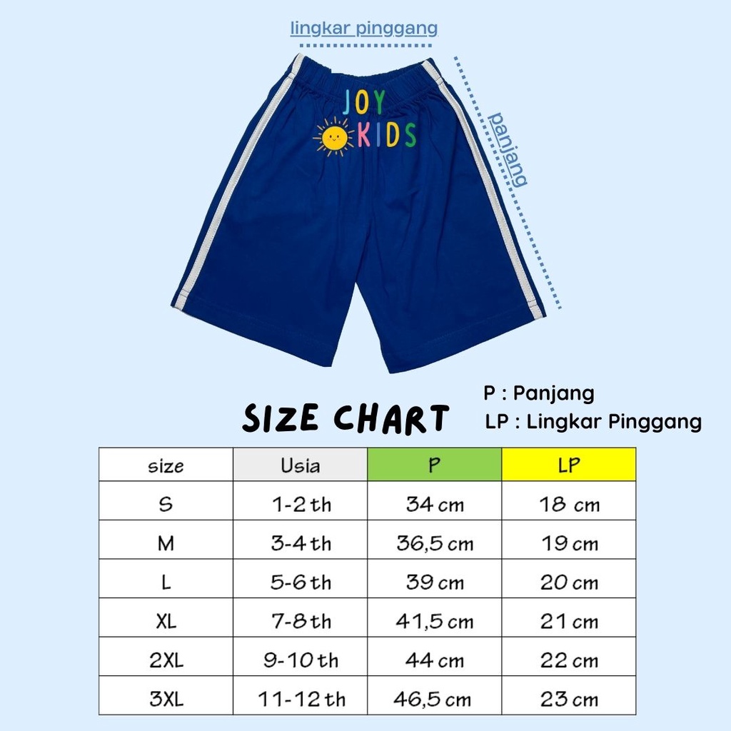Joy Kids Celana Pendek Anak Cewe Cowo  Kaos Polos Cotton 1-12 Tahun
