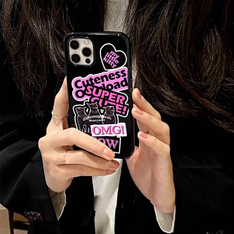 IPHONE Ins Trendy Stiker Label Case Kompatibel Untuk Iphone11 14 13 12 Pro Max XR 78 Plus X XS Max SE 2020lembut Tpu Silicon Glossy Halus Phone Cover