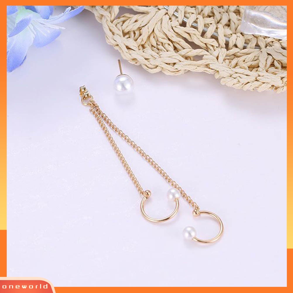 [WONE] 1/4pc Wanita Mutiara Imitasi Rantai Berlian Imitasi Ear Stud Cuff Clip On Earrings Jewelry