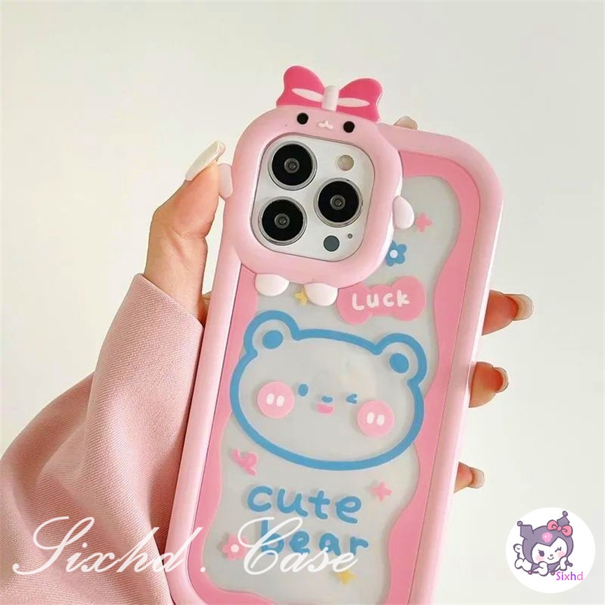 Realme C35 C31 C30 C25Y C21Y C25 C15 C12 C11 C21 C20 C17 C3 9i 7i 6i 5i 5s 5 Narzo 50A 50i Prime 3D Small Monster Phone Case Cute Pink Graffiti Little Bear Phone Soft Cover