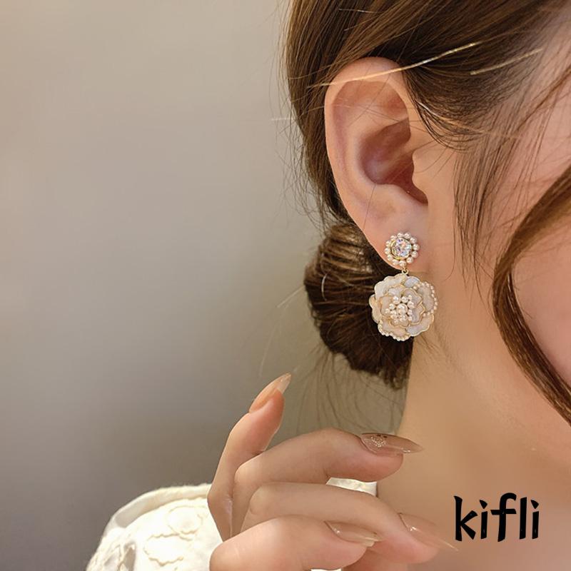 [KD] Temperamen Anting Perempuan Manis925 Perak Vintage Mutiara Anting Bunga Camelia