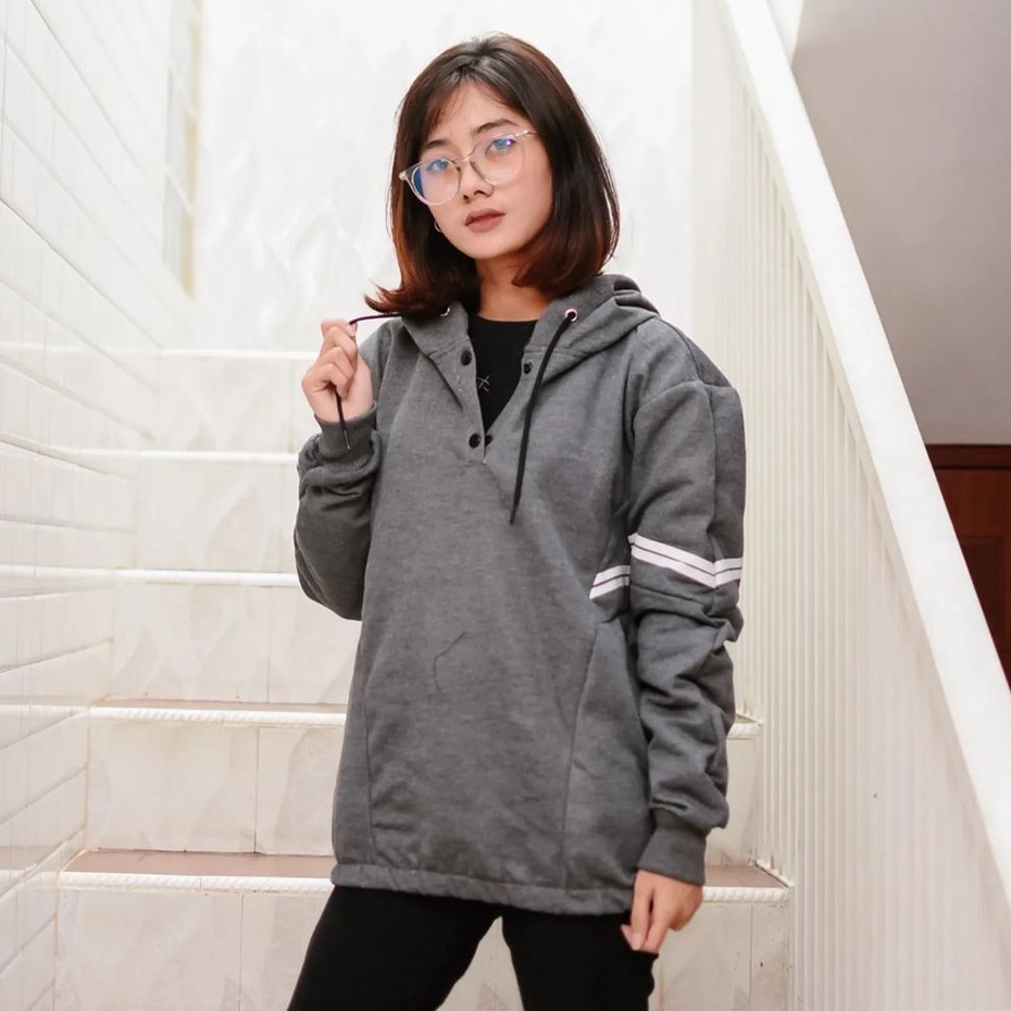 Hoodie Sweater Wanita Pria V Scarla Kekinian Motif Strip Terbaru