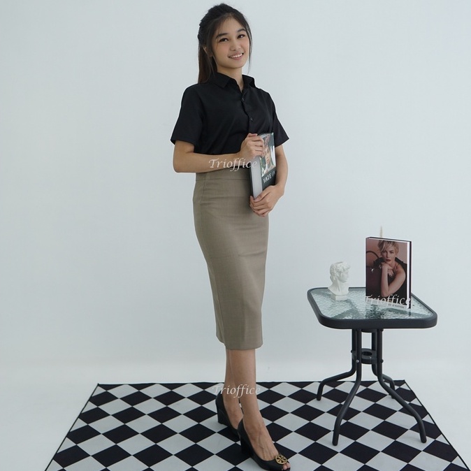 Rok Span Hitam Kerja Formal Polos Midi Sebetis 7/8