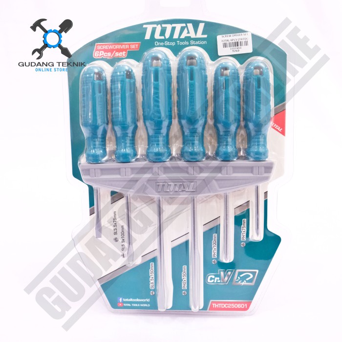 SET 6pcs Obeng Set Plus Minus SET isi 6pcs THTDC250601 TOTAL / Screwdriver SET 6 Pcs Obeng Plus dan Minus TOTAL