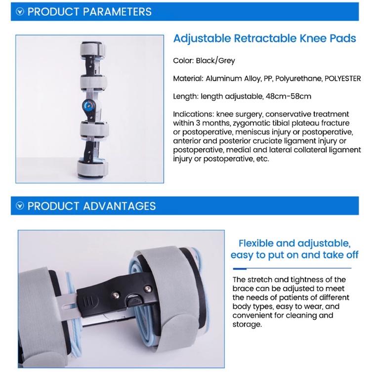 Deker Pelindung Lutut Kiri / Kanan Untuk Arthritis /  Ligamen / Osteoarthritis Knee Brace Post Op Deker Penyangga Lutut Terapi Latihan /Jalan Paska Operasi ACL/ PCL Arthroscopy/Alat Rehabilitasi