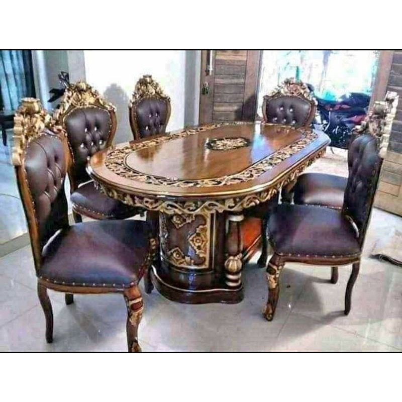 Meja makan Ganesha kursi 6 kayu jati / Set meja makan jati ukir Jepara / furniture jepara