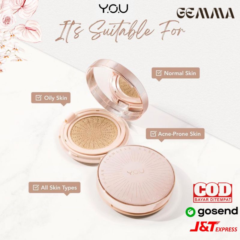 (GOSEND/COD) YOU NOUTRIWEAR + FLAWLESS CUSHION FOUNDATION SPF 40 PA+++ LONGWEAR FULL COVERAGE 16 HOUR SECOND SKIN
