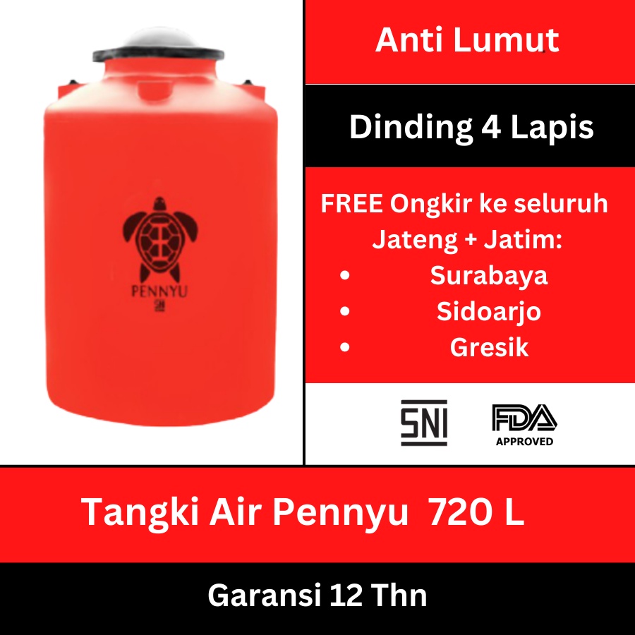 Tandon Tangki Toren Air Plastik Pennyu Penyu 700 Liter 720 Liter Anti Lumut Berkualitas Tandon Tangki Toren Air 700 Liter 720 Liter