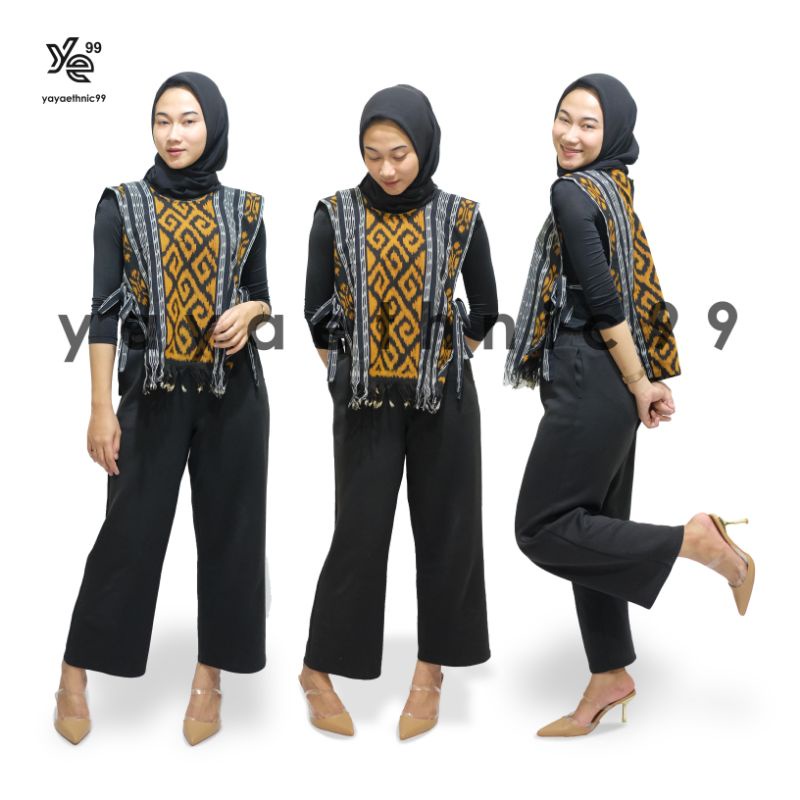 [READY STOK] Rompi tenun, outer tenun, rompi ethnic tenun ikat, atasan wanita, rompi tenun troso black gold