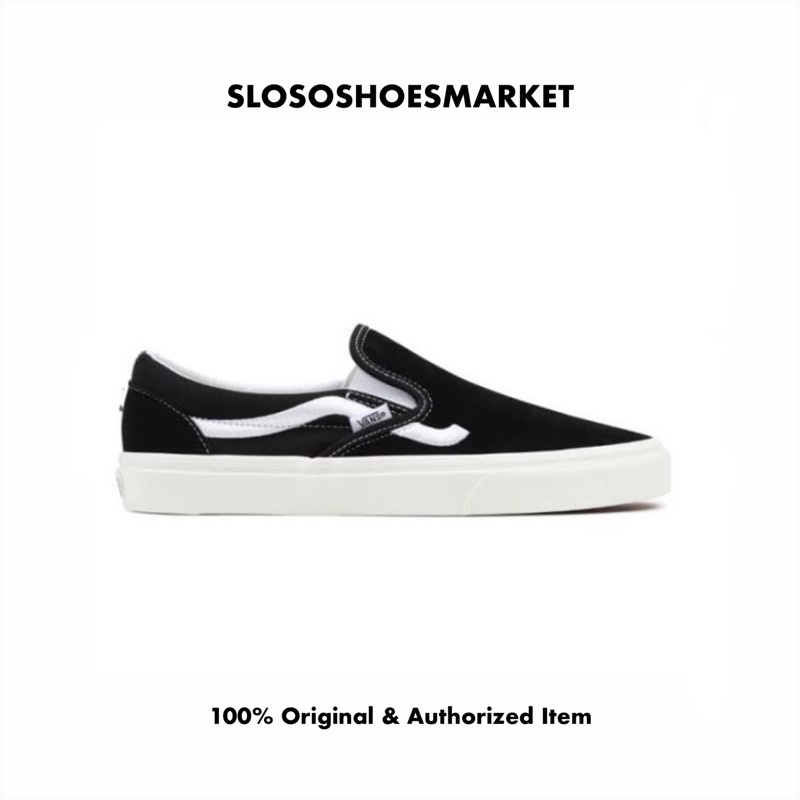 Vans Slip On Side Stripe Black/White - 100% Original / RESMI