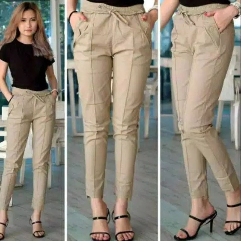 Celana panjang baggy pants wanita pinggang kolor celana kerja celana kain street