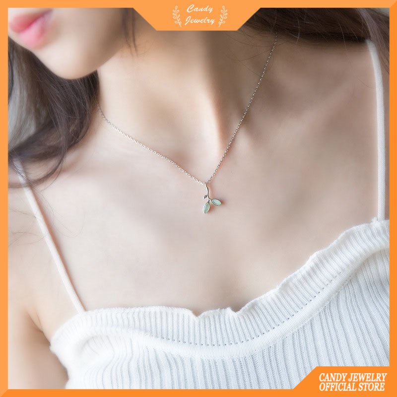Sangat indah Kalung&lt;Unk&gt; Necklace Green Crystal Silver Leaves Choker Kalung Wanita Cewek Perhiasan Hadiah CANDY JEWELRY