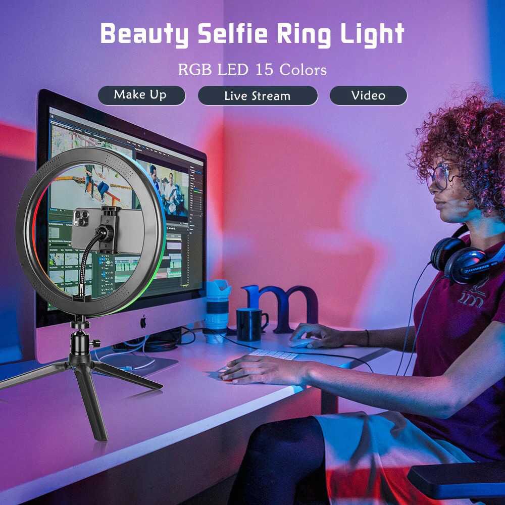 Lampu Ring Light RGB LED Ring Light Rgb Led 12W 156 LED 13 Inch 1 Holder