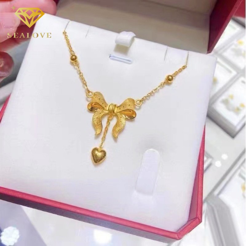 Kalung titanium wanita Anti Karat busur emas perhiasan Fashion Korea
