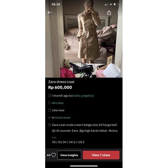 preloved coat zara xs