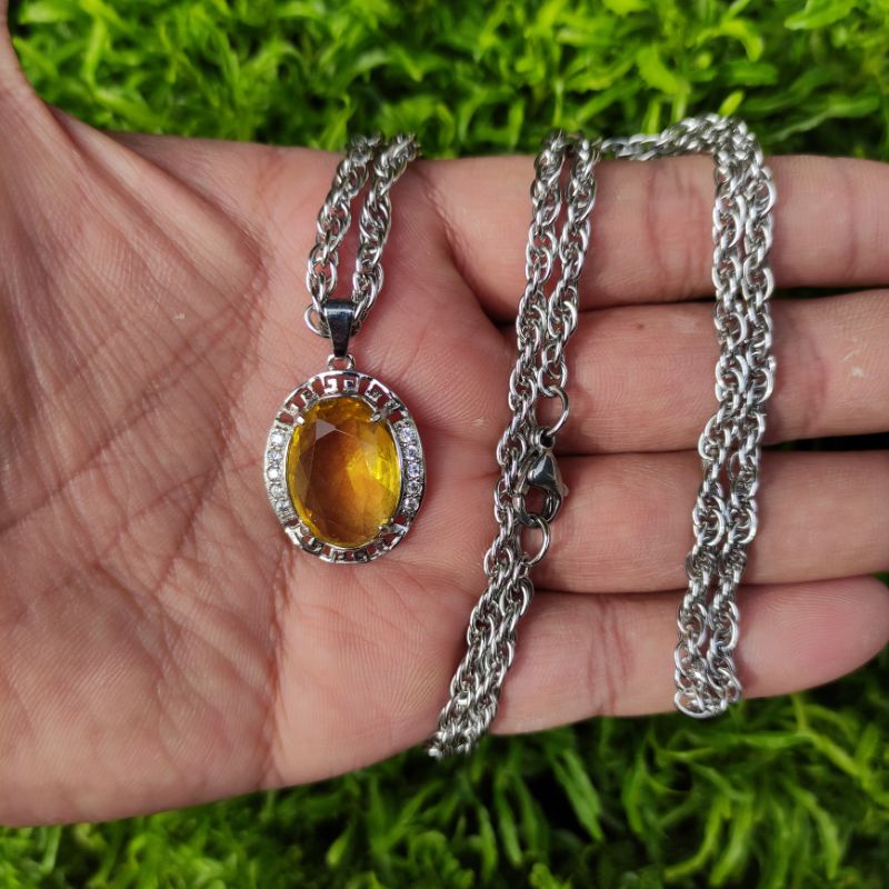 Kalung liontin batu yellow citrine (S)