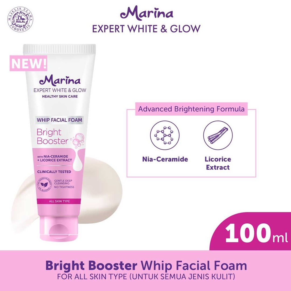 Marina Expert White &amp; Glow Whip Facial Foam Bright Booster &amp; Hydra Lock