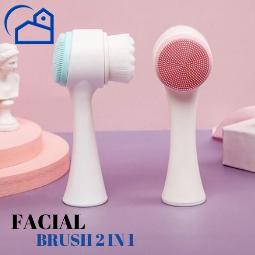 Facial Cleansing Brush 2 in 1 Alat pembersih wajah Bahan Silikon Lembut- Alat cuci muka MANUAL 10035