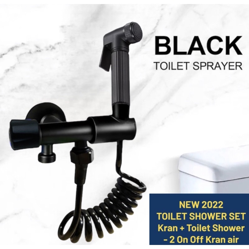 Toilet Shower Bidet Set - Kran Cabang Jet Shower Cebok Kloset Paket Hitam Black Gun Grey