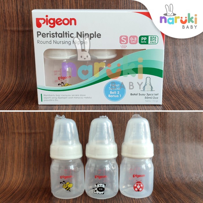 Dot Paket Botol Susu Pigeon 50Ml Peristaltic Slim Nipple Paket Hemat 3 Pcs