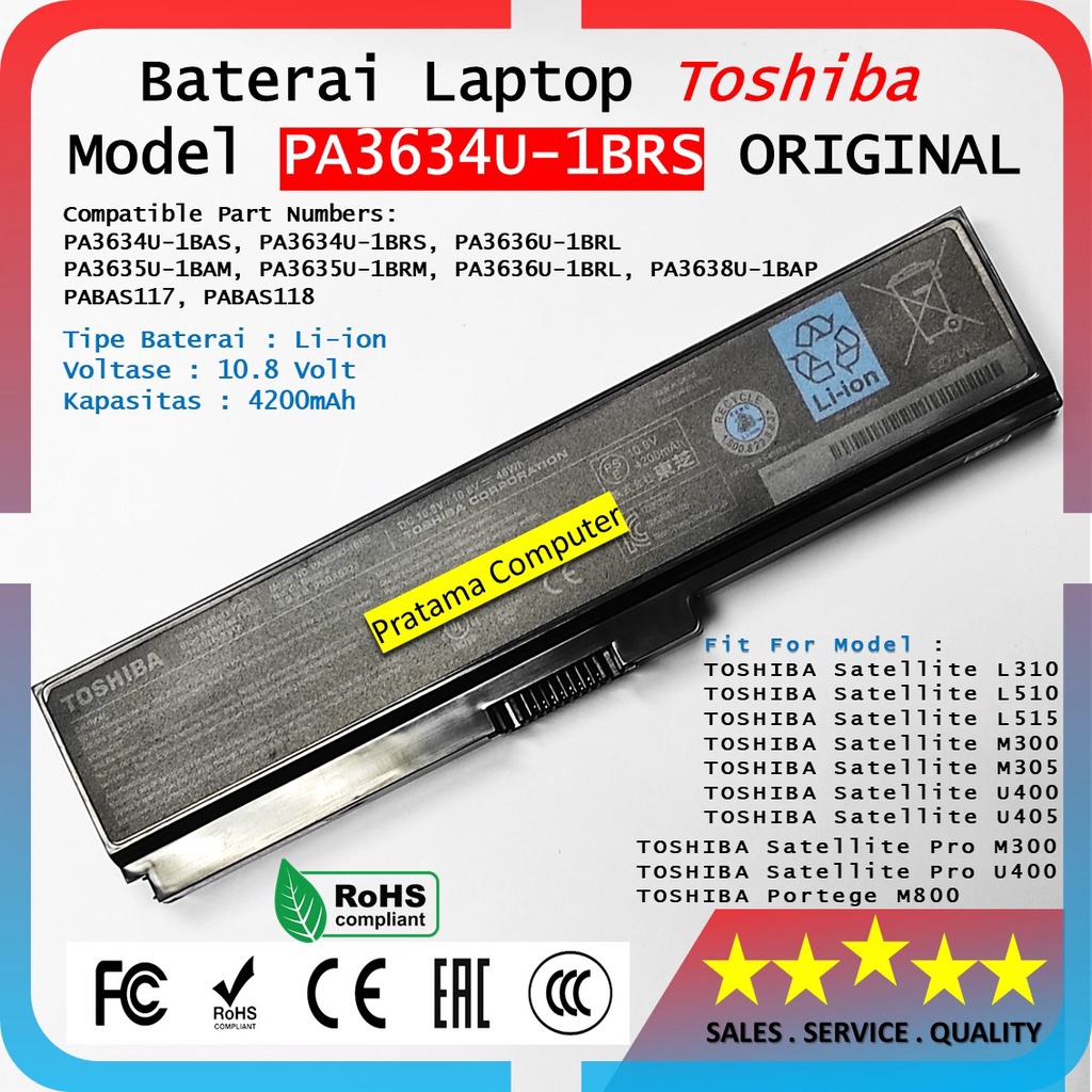Baterai Batre Laptop Toshiba Portege M800 Series Model PA3634U-1BRS Original Bergaransi 3 Bulan