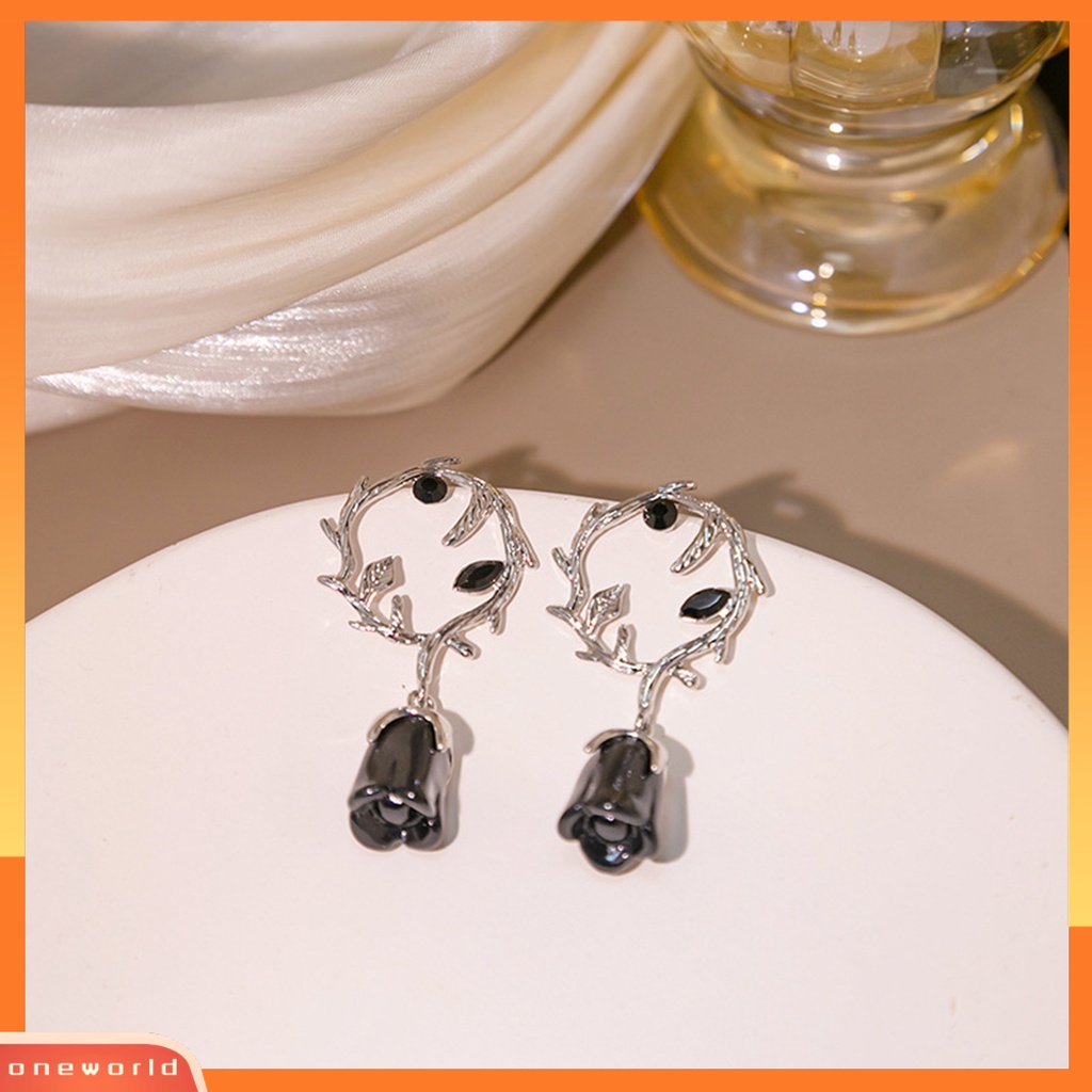 [WONE] 1pasang Anting Pejantan Gothic Duri Keren Rotan Geometris Electroplating Hias Hadiah Hari Valentine Wanita Bunga Mawar Liontin Anting Perhiasan Untuk Pacar