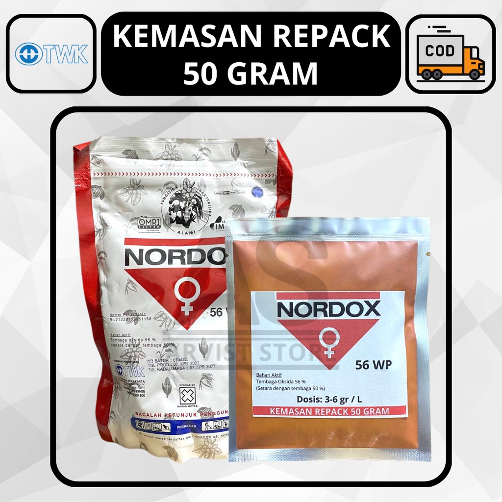Fungisida / Bakterisida NORDOX 56 WP Kemasan Repack 50 Gram Bahan Aktif Tembaga Oksida 56% (Setara C