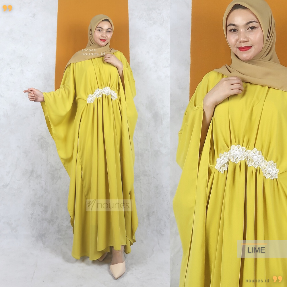 Nounes Zakiyah Kaftan Batwing matt Woolpeach Grade A All Size bisa Jumbo BIG SIZE LD 135 PB 133