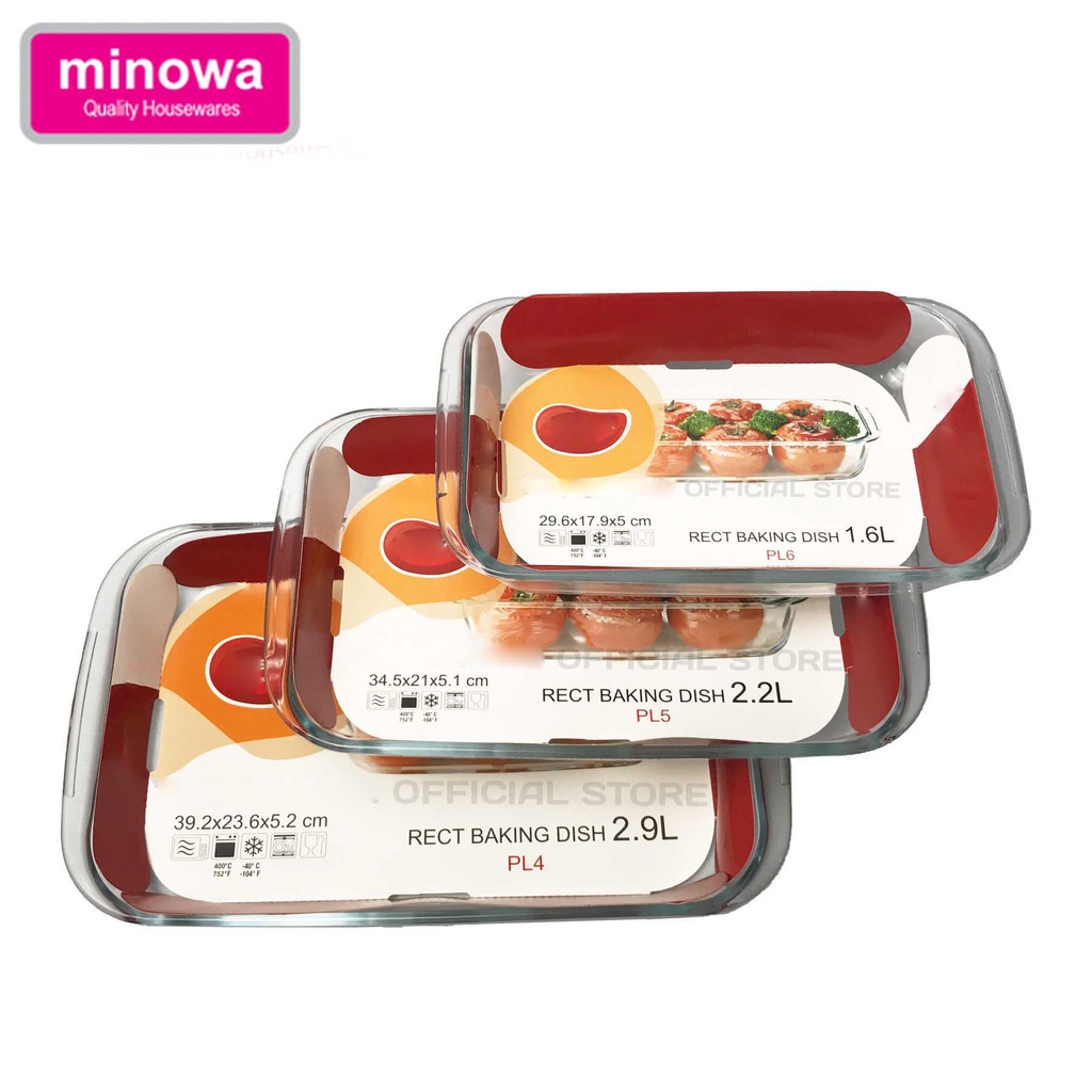 MINOWA Loyang Kaca Tahan Panas Loyang Kaca Microwave Loyang Kaca Segi Rect Baking Dish
