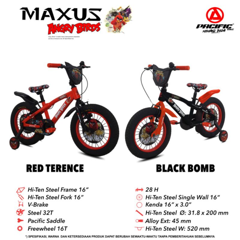 SEPEDA ANAK COWO LAKI BMX 12 / 16 / 18 PACIFIC MAXUS ANGRY BIRDS ASLI ANGGADA SHOP ORI