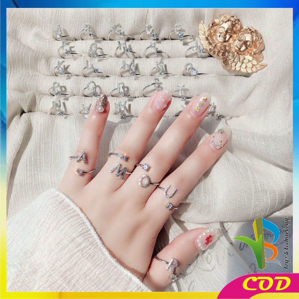 RB-K59 Cincin Huruf Silver Abjad Huruf A-Z Stainless Inisial Nama Cincin Alphabet Wanita Fashion / Cincin Wanita Huruf Set Perhiasan Wanita