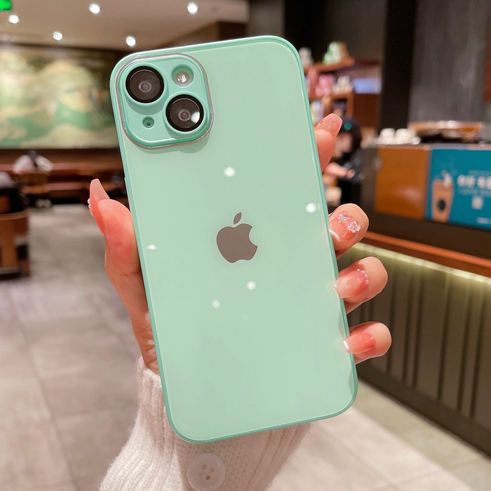 IPHONE Casing Handphone Kaca Anti Gores Untuk Iphone11 12 Pro Max13 14 Pro Max Case Warna Macaron Case Silikon Cair Untuk Iphone14Plus Casing Shockproof