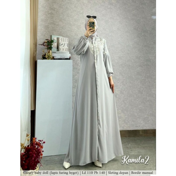 gamis kamila ada furing - busui friendly bordir manual