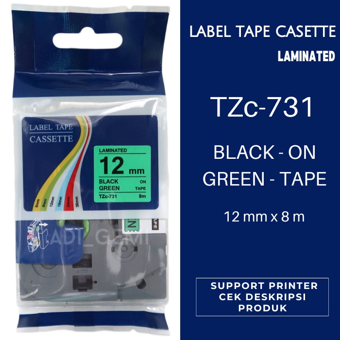 

Compatible Label Tape Brother TZc-731 Black On Green 12mm