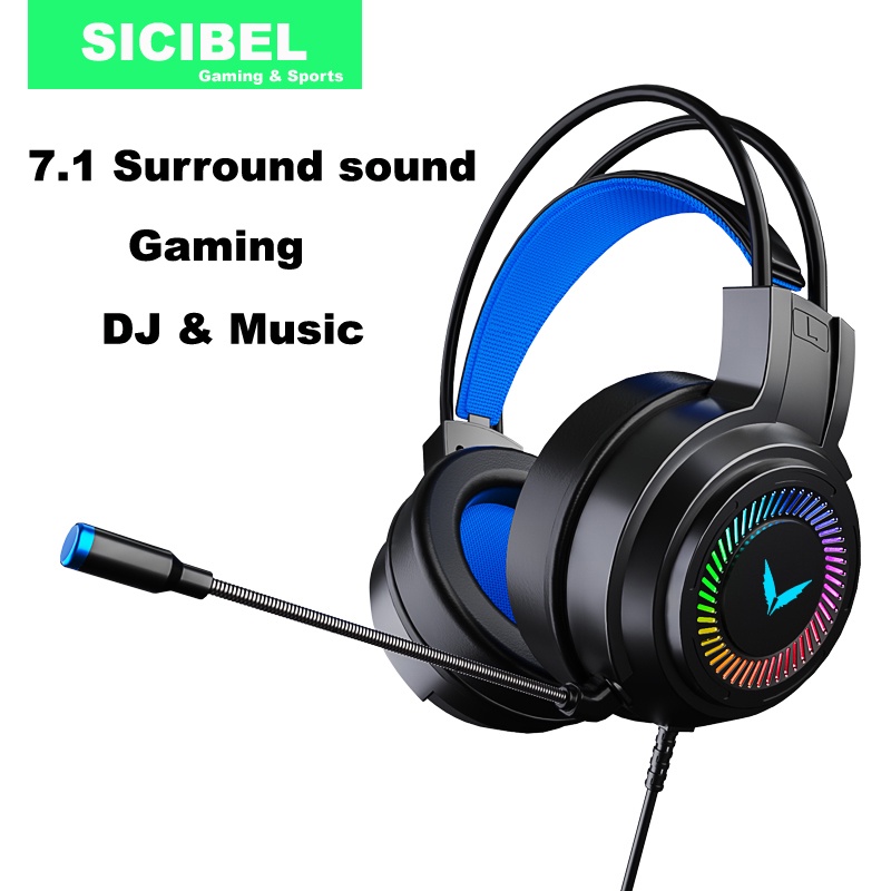 Sicibel Upgrade Versi G60 USB 7.1 Suara Surround Headphone Gaming Headset Kabel LED Peredam Kebisingan Dengan Mikrofon Untuk PC Laptop Komputer