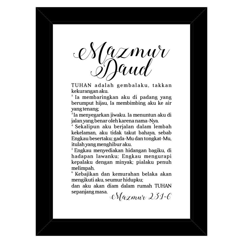 Mazmur 23:1-6, Mazmur Daud, Hiasan Dinding Poster Dekorasi Pigura Kristen