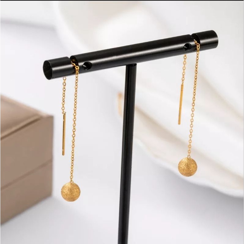 Anting Drop Model Bola Pasir Warna Gold dan Silver
