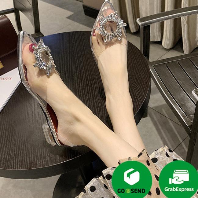 Langsung Order BISA COD >>> RESTOCK>>> Sepatu Amina Muaddi FASHION Kaca Transparan Heels Import Free