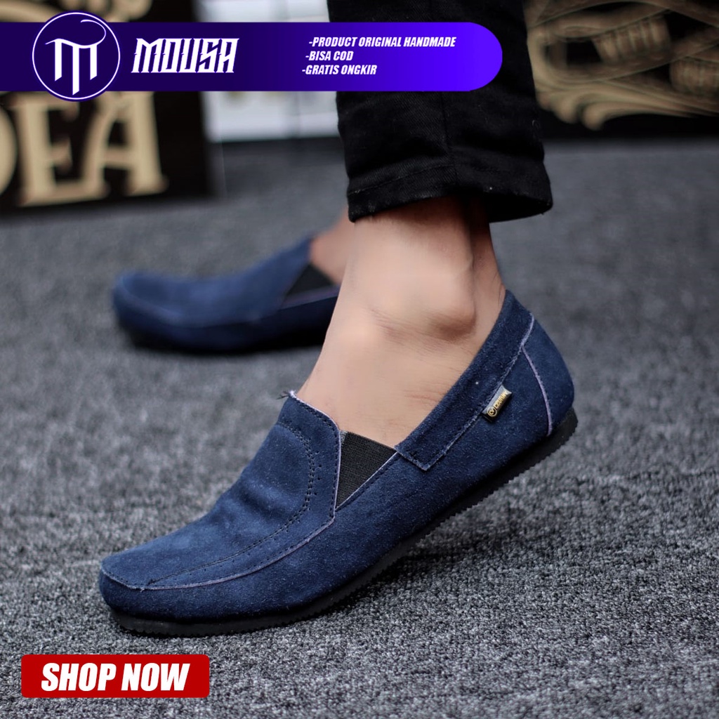 Sepatu Slip On Casual Pantofel Kulit Suede Slop Kerja Pria Mousa Jester