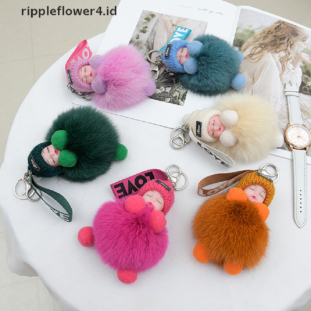 {rippleflower4.id} Gantungan Kunci Pompom Tidur Bayi Gantungan Kunci Boneka Mewah Berbulu Lucu~