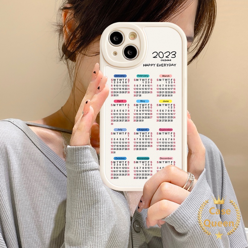 IPHONE Casing Hp Untuk Iphone11 6 6s 7 8 Plus 12 14 13 Pro MAX XR 14Plus X XS MAX SE 2020pasangan Happy Everyday2023Kalender Soft TPU Lens Protector Back Cover