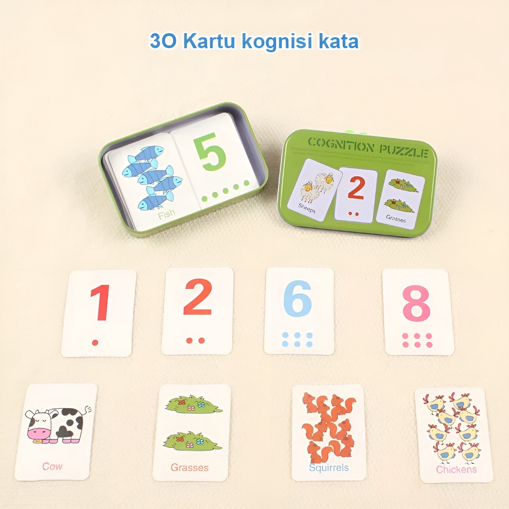 Flash Card Puzzle Box 4 Tema | Mainan Edukasi Belajar Anak | Cognition Puzzle | Hadiah Ulang Tahun Anak Laki Laki Perempuan