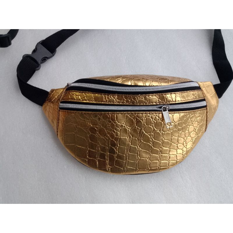 Waistbag crocodile  Zipper silver WBC S tas pinggang kulit buaya